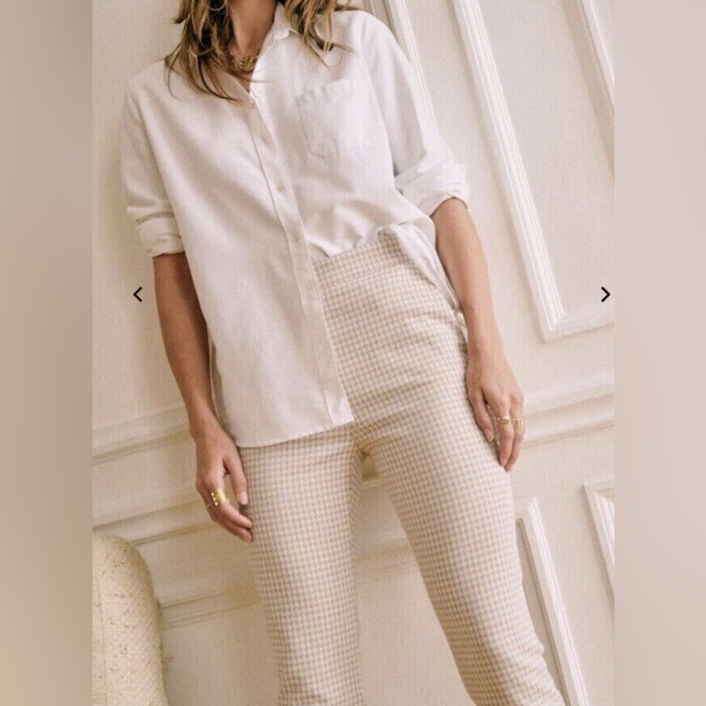 Sezane | Clara Houndstooth Print Trouser Pant Camel/ Ecru | 36/4